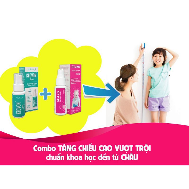 Combo hỗ trợ tăng chiều cao tối ưu Dimao Vitamin D3 và Keovon Vitamin K2