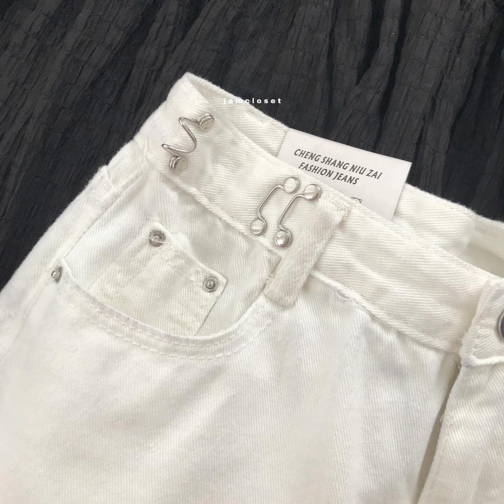 Quần Short Jean Nữ JEM CLOSET Thiết Kế Basic Quần Đùi Nữ Ống Rộng COSON Có Móc Cài Chỉnh Eo Lên Form Siêu Tôn Dáng 2768