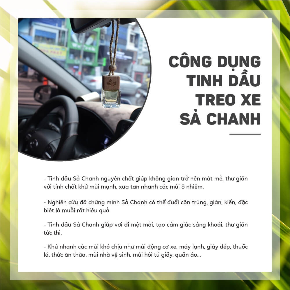 Tinh dầu Treo Xe Sả Chanh Haeva 5ml, giúp khử mùi ô tô, phòng ngủ, tủ quần áo, nhà  vệ  sinh, chống say xe