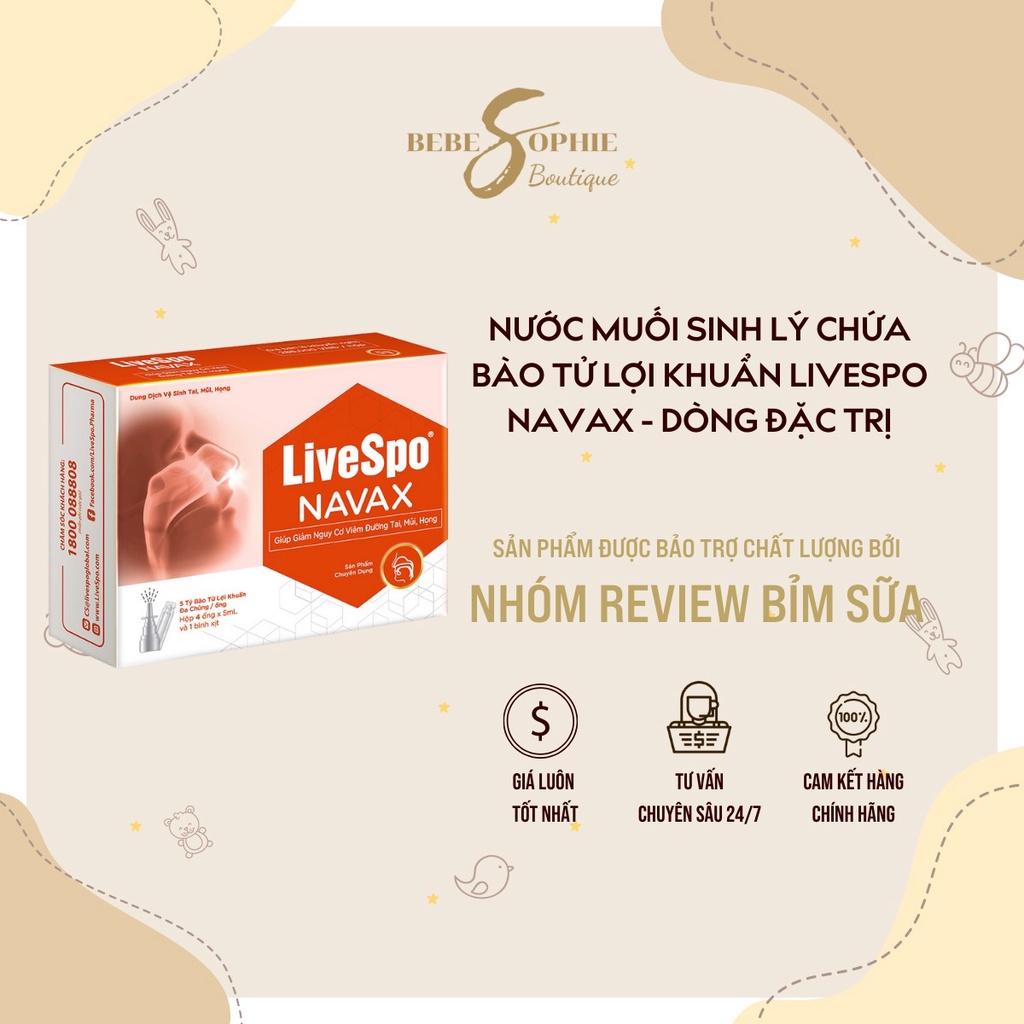 Nước muối sinh lý chứa bào tử lợi khuẩn LiveSpo Navax các loại - Làm sạch và thông đường hô hấp