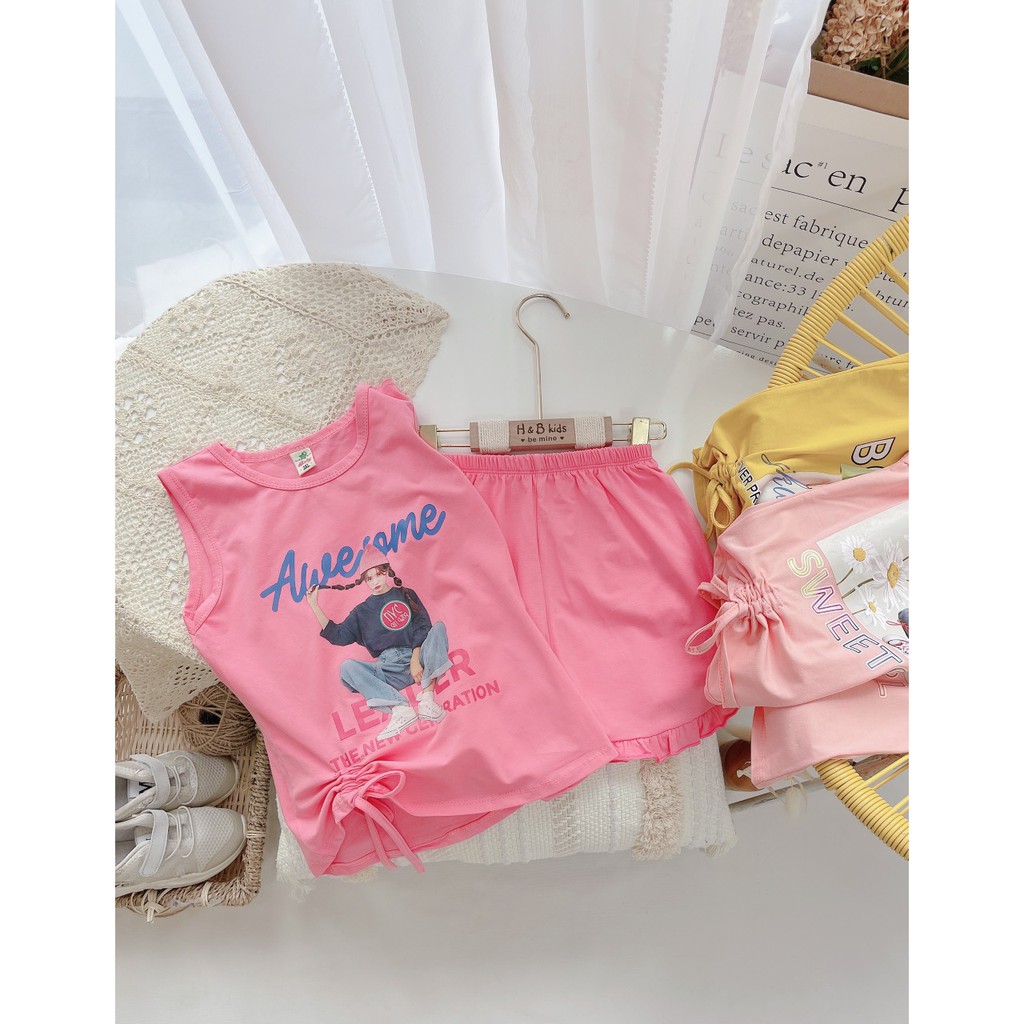 Đồ bộ bé gái dây rút thắt nơ chất cotton Quảng Châu siêu đẹp DragonKids