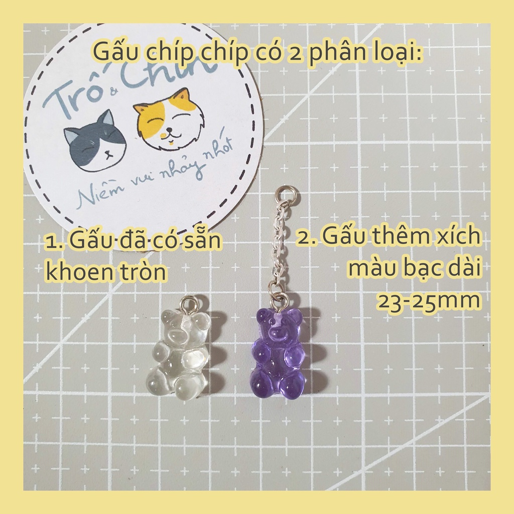 Charm Gấu chíp chíp màu trong loại nhỏ bằng nhựa acrylic (gắn sẵn khoen, hỗ trợ nối xích làm keyring, phonering...)