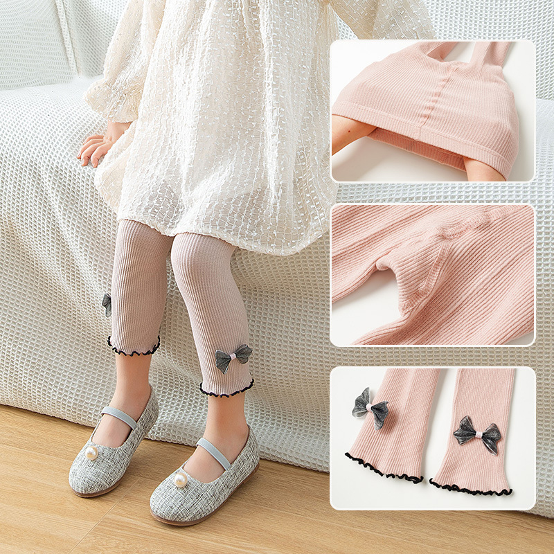 Quần Legging Chất Cotton Phối Nơ Cho Bé Gái 3-8 Tuổi