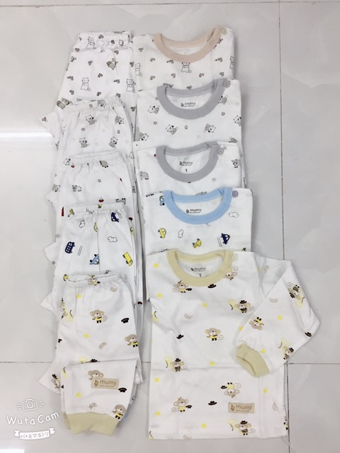 Bộ cotton dài tay khuy vai cho bé 0-12 tháng