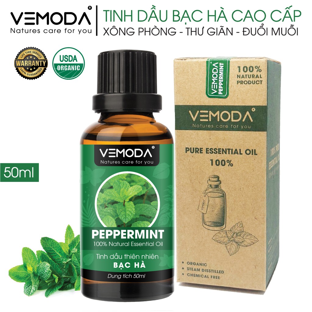Tinh dầu Bạc hà cao cấp Vemoda 50ml kháng khuẩn, khử mùi, tinh dầu xông phòng, thơm phòng, thư giãn, tập trung