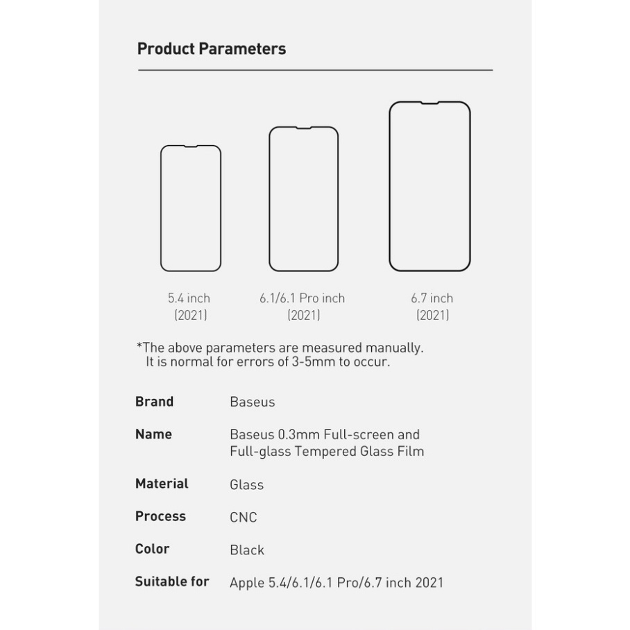 Set 2 Kính Cường Lực Baseus Bảo Vệ Toàn Màn Hình iPhone 13 Pro Max 0.3mm
