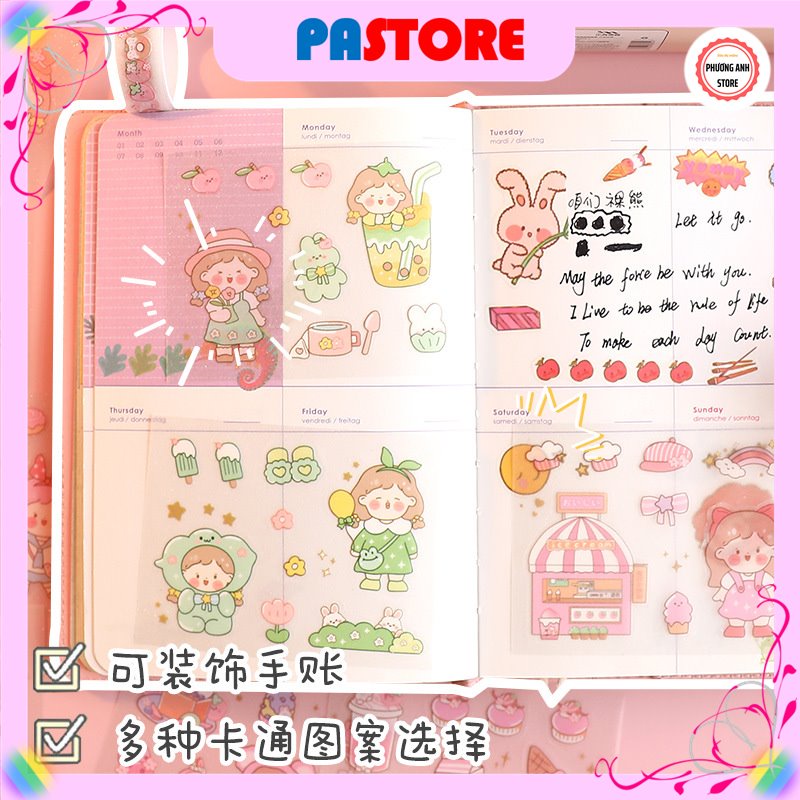 Bộ sticker dễ thương dán trang trí sổ. điện thoại. cốc , laptop .. có hộp đựng đi kèm