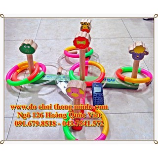 Thảy vòng trúng đích 5 cột gỗ to đẹp, có kèm vòng nhựa tháo ráp vòng 15 cm, thanh chéo 45 cm
