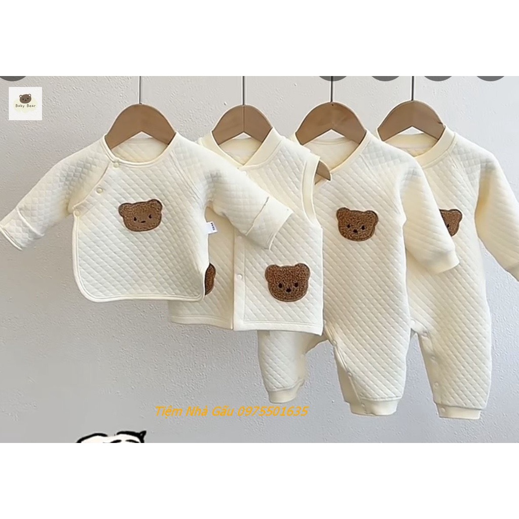 Body dày gắn gấu nâu chất liệu cotton cao cấp chần bông giữ ấm cho bé phong cách Hàn Quốc