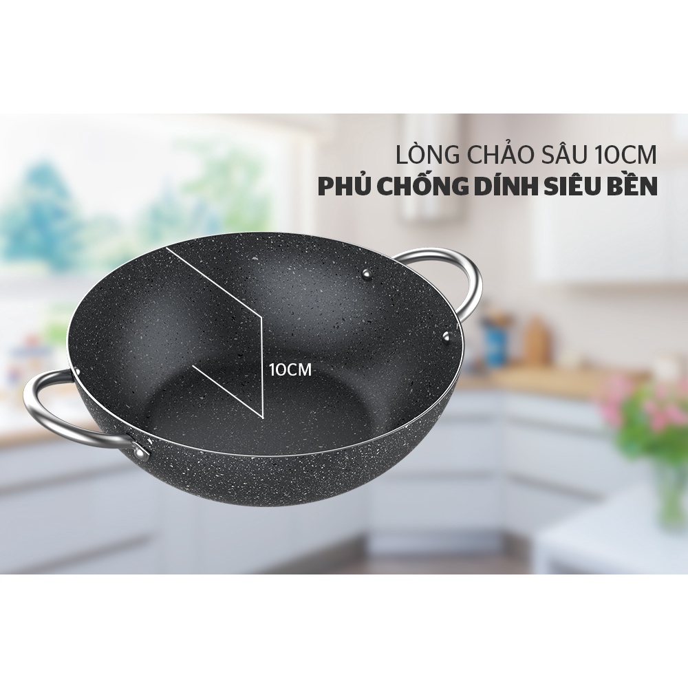 Chảo bầu chống dính vân đá đáy từ  Sunhouse Swp34M bảo hành trên toàn quốc