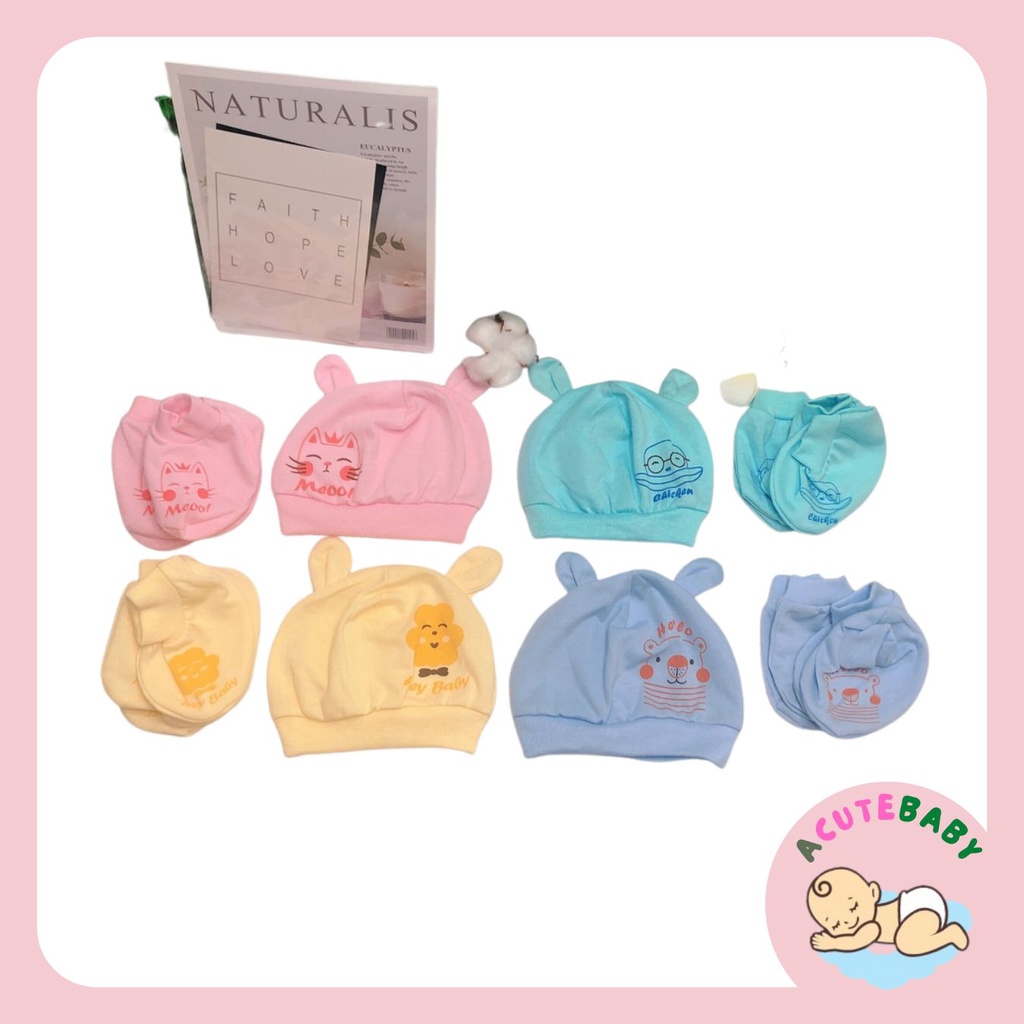 Bao tay chân cho bé sơ sinh kèm mũ hàng cotton Việt Nam cao cấp Acute baby