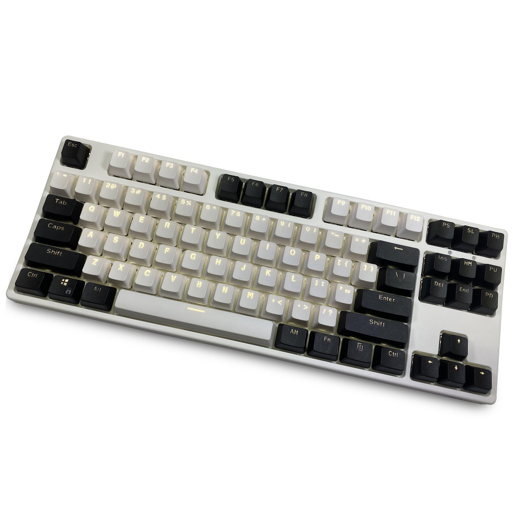 Keycaps đen và trắng, 87 phím PBT Phím Keycaps Bàn phím cơ Keycaps Đôi có đèn nền Từ trong suốt Màu sắc trong suốt Phím chơi game dành cho Bàn phím bố cục Hoa Kỳ cho Cherry MX (Chỉ bán keycaps)