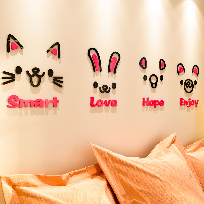 Tranh dán tường mica 3d decor khổ lớn những khuôn mặt em thú dễ thương Nhiều Size - EPeBen