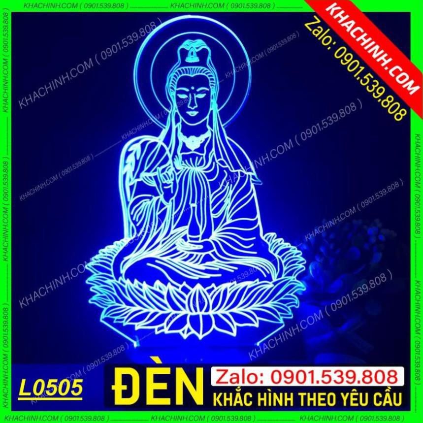 Đèn thờ hình Phật Mẹ Quan Âm - đèn Phật Giáo để bàn thờ sáng đẹp khắc laser Mẫu L0505-Y có Remote thay đổi 16 màu