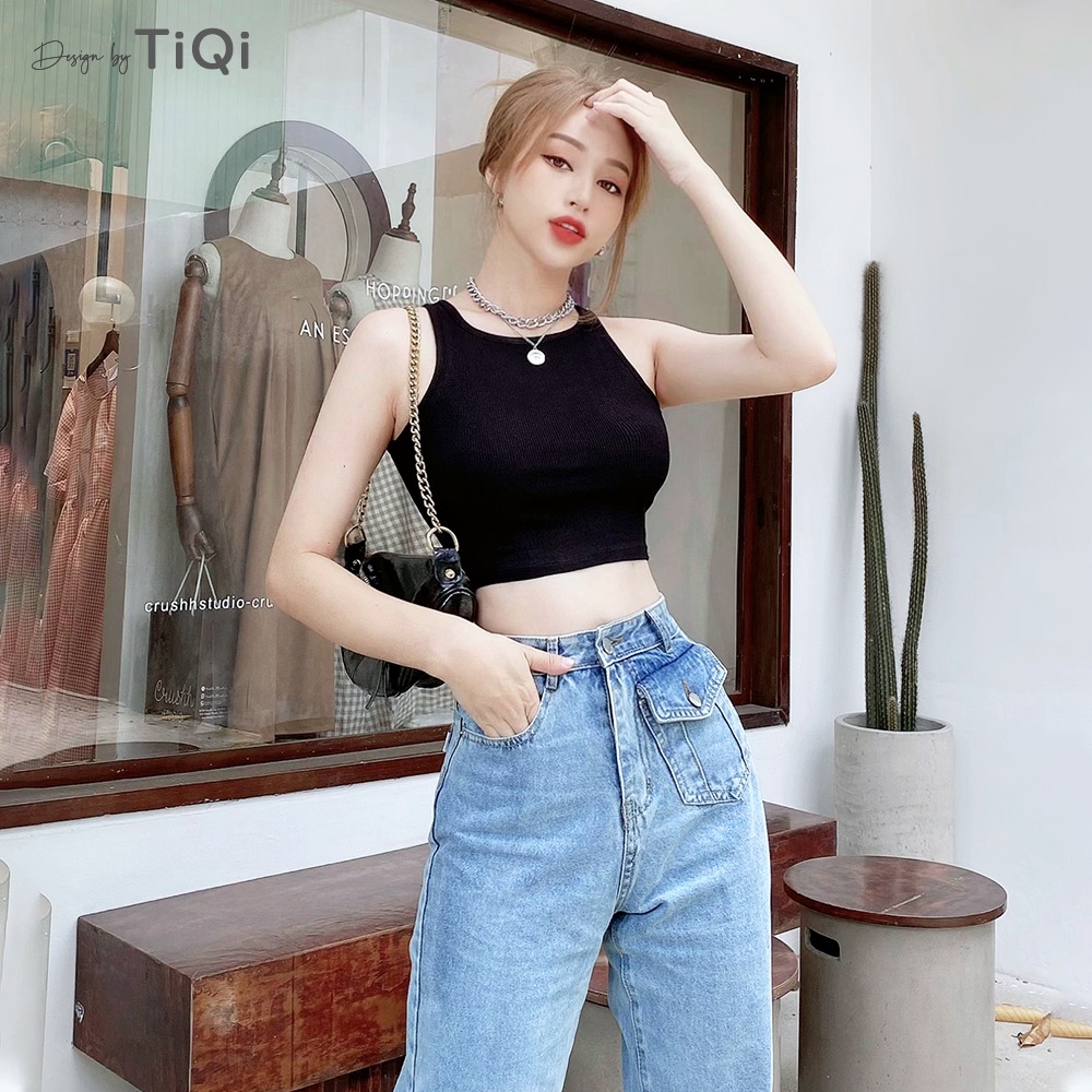 Áo croptop ulzzang 2 dây bảng lớn vải thun cotton TiQi Jeans A132