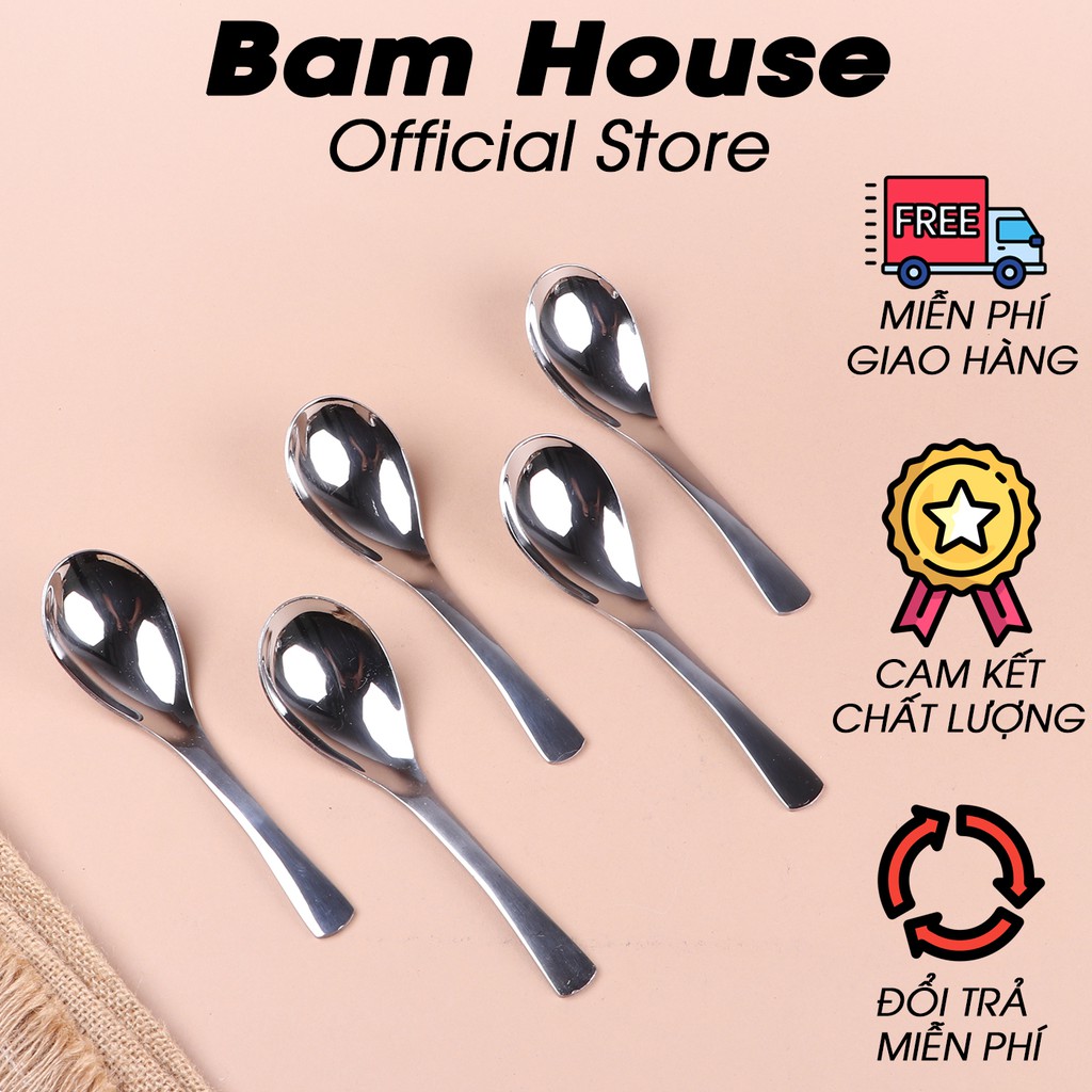 Muỗng canh bầu tròn inox Bam House cán cong loại dày cao cấp MCC01 - Gia dụng bếp
