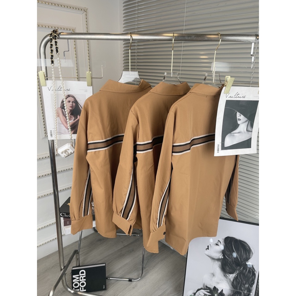 Áo sơ mi nâu thụng form rộng sọc lưng áo sơ mi nữ ulzzang unisex MIVOSA SM018