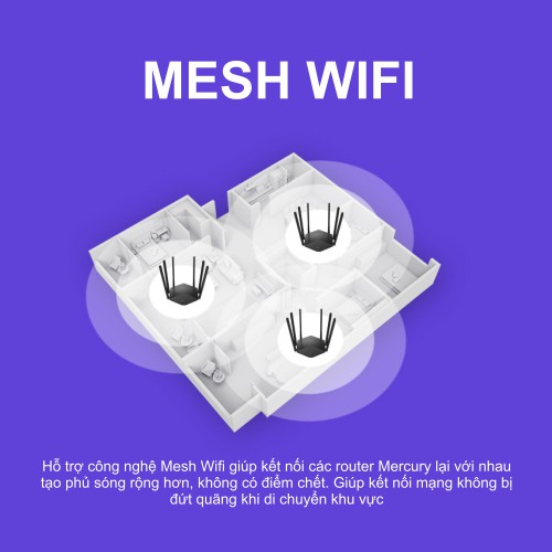 Bộ Phát wifi Router wifi Mercury MESH - 2 Băng tần 2.4Ghz & 5Ghz hỗ trợ MESH WIFI