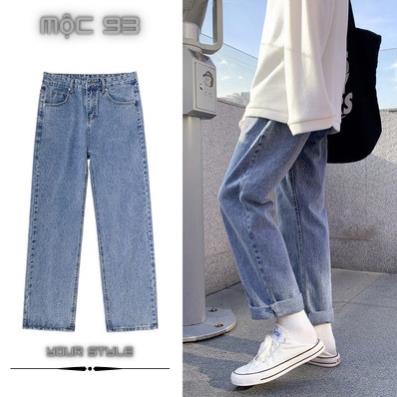 Quần jean baggy xanh nam, nữ ống rộng, dáng suông, không phai màu-A02 🔥