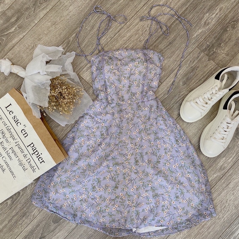 Đầm hoa 2 dây nhiều màu sắc, kiểu hoa có sẵn mút ngực