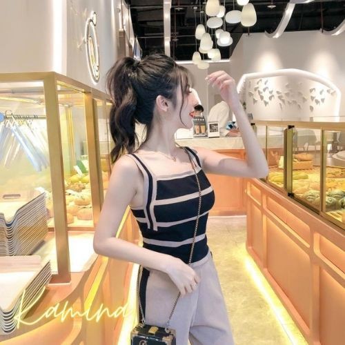 Áo 2 dây họa tiết kẻ sọc - Áo croptop KAMINA áo tanktop thời trang dành cho nữ 2021 ADS