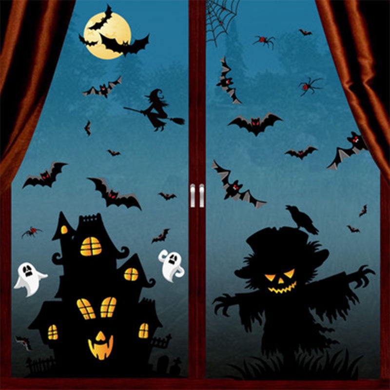 Bộ 4 Tấm Sticker Dán Tường / Kính Cửa Sổ / Cửa Sổ Họa Tiết Halloween Độc Đáo