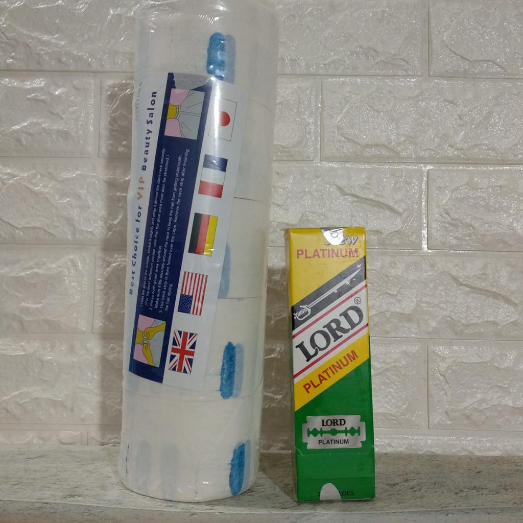 Combo Giấy Quấn Cổ Chặn Tóc + dao cạo râu lord
