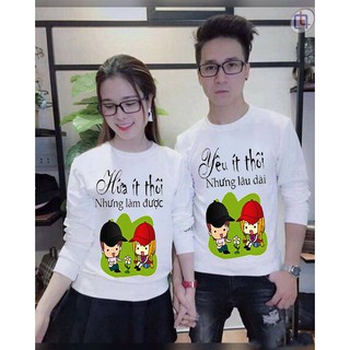 Áo thun đôi thu đông tay dài hứa ít thôi nhưng yêu dài lâu