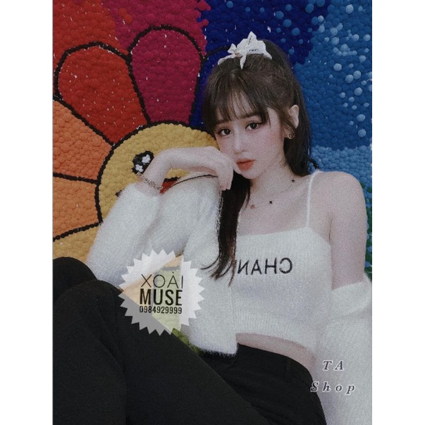 Sét áo 2 dây+áo cadigan lông X hàng QC