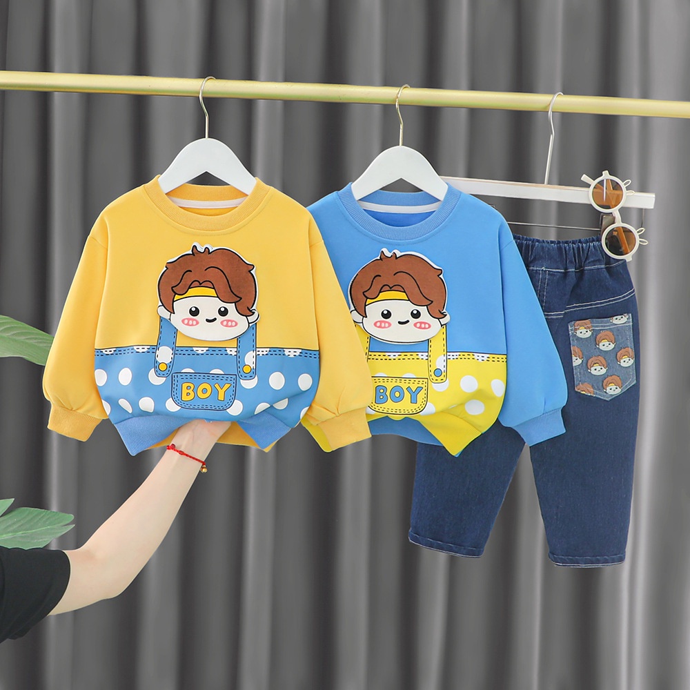 Set trang phục BEAR LEADER tay dài in họa tiết hoạt hình thời trang xuân thu cho trẻ em 6-48 tháng tuổi