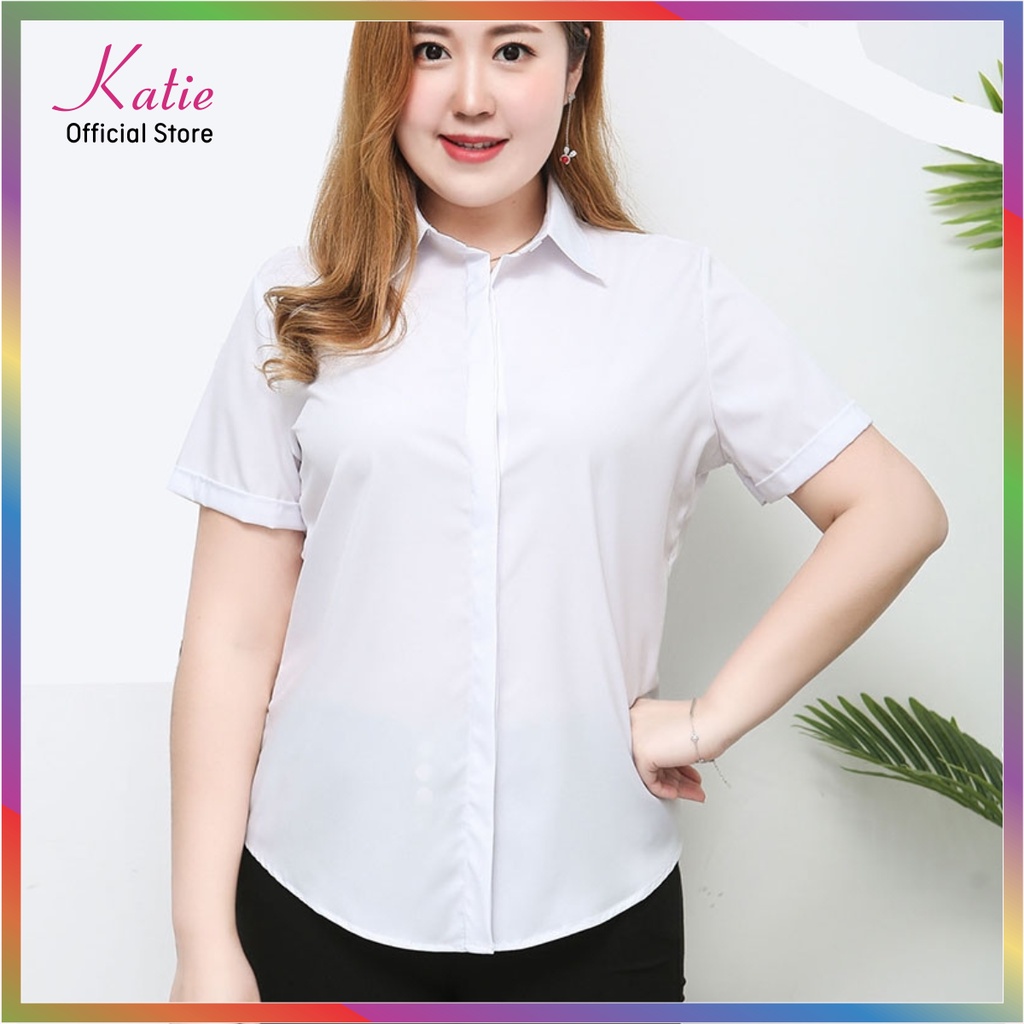 Áo Sơ Mi Nữ BigSize Trắng Đen Katie Kiểu Áo Somi Công Sở Big Size Thoáng Mát Không Nhăn Có Nẹp Che Hàng Nút Kín Đáo