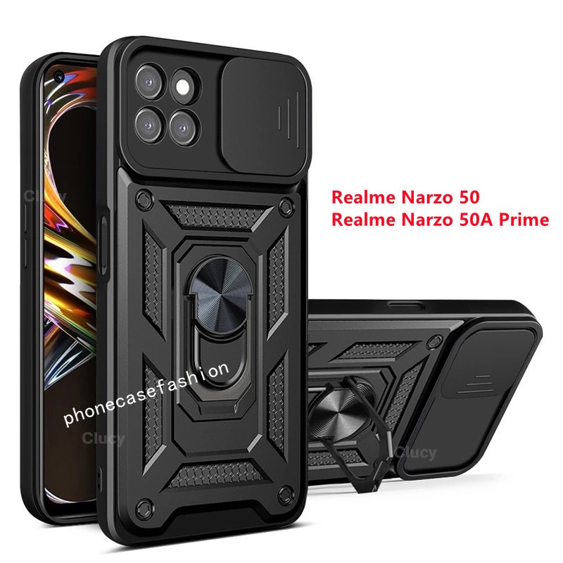 Ốp Điện Thoại Cứng Kiểu Giáp Chống Sốc Kèm Giá Đỡ Nhẫn Cho Realme Narzo 50 50A Prime 8i