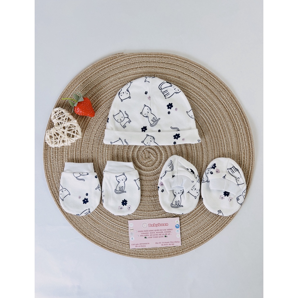Set Mũ, Bao Tay, Bao Chân Sunnozy Cho Bé Sơ Sinh Cotton Mềm Mại Cho Bé Từ 0-3 Tháng Babibu - SMBTS