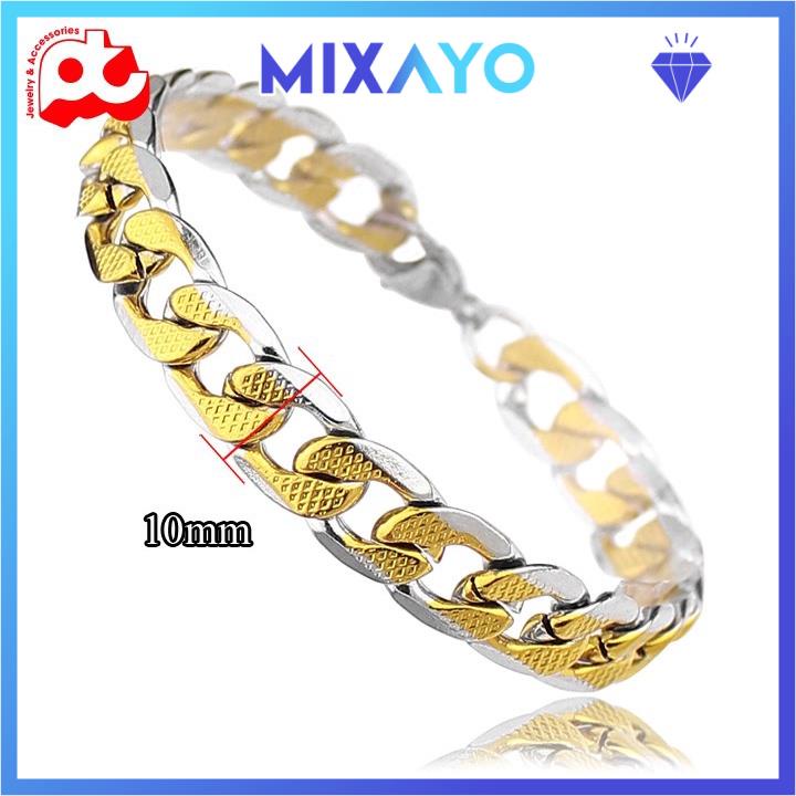 Lắc tay đẹp nam inox cao cấp rẻ kiểu lặc cá tính titan thép không gỉ MIXAYO kích cỡ 10mm màu trắng mạ vàng PTLTNA23