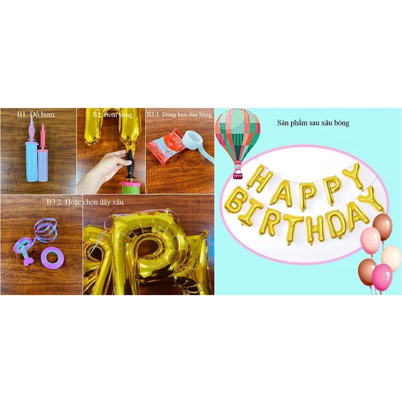 Sét bóng happy birthday trang trí sinh nhật cho bé chủ đề heo Peppa/ Mickey kèm bơm 101263