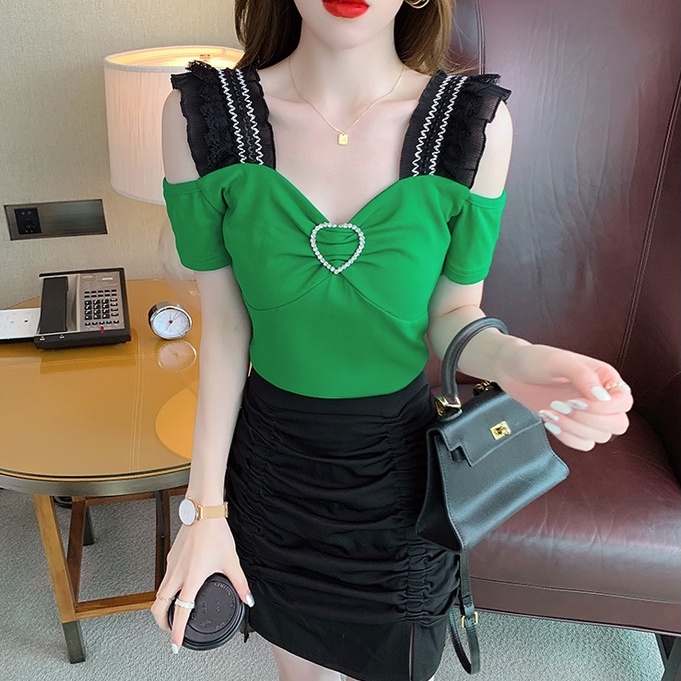 áo kiểu trễ vai Cổ Chữ v Thiết Kế Mới Thời Trang Dành Cho Mùa Hè áo thun tay ngắn nữ