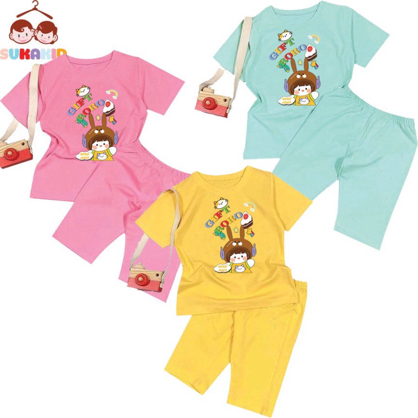 ( Km ) Combo 3 Đồ bộ tay ngắn quần lửng hình GIFT GOGO be từ 6kg-29kg.BDBG65.