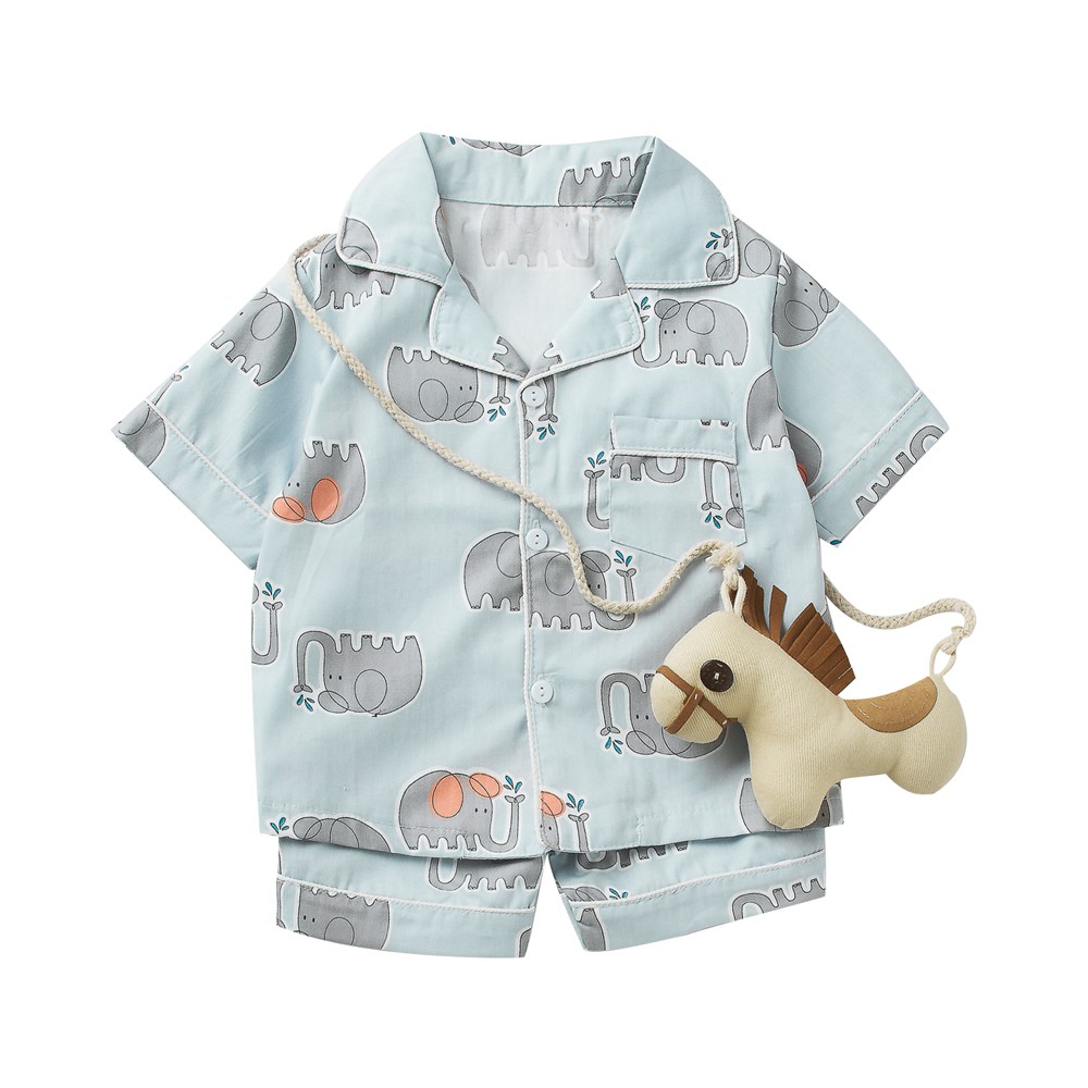 Bộ pijama bộ ngủ cộc tay họa tiết xinh xắn cho bé trai bé gái chất liệu cotton thoáng mát