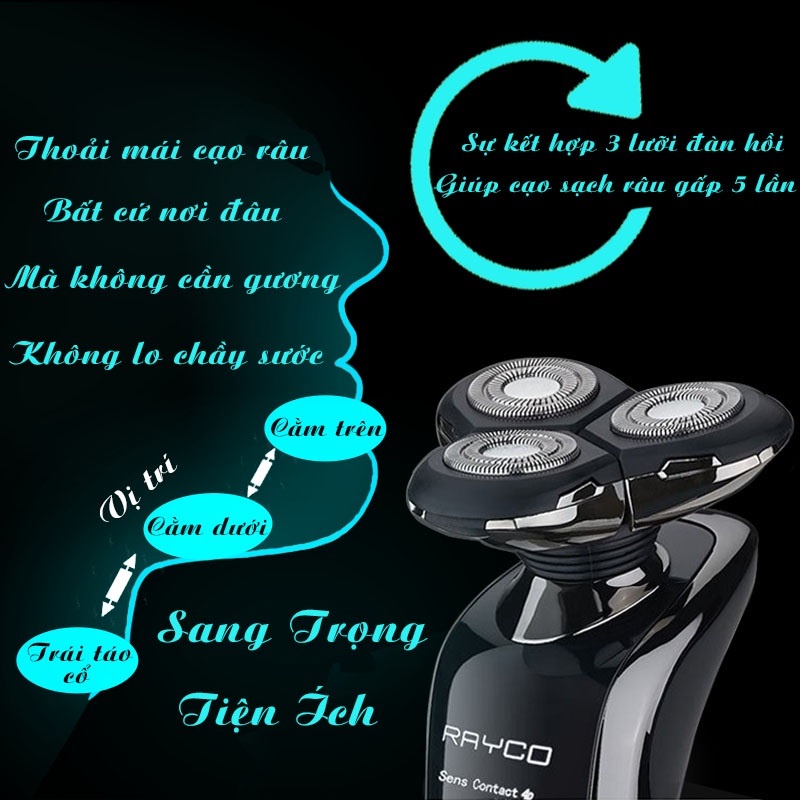 [CHÍNH HÃNG- BH 12 tháng] Máy cạo râu đa năng, 3 lưỡi linh hoạt, chống nước IPX7, cạo sát, êm, cạo khô, ướt, sạc nhanh