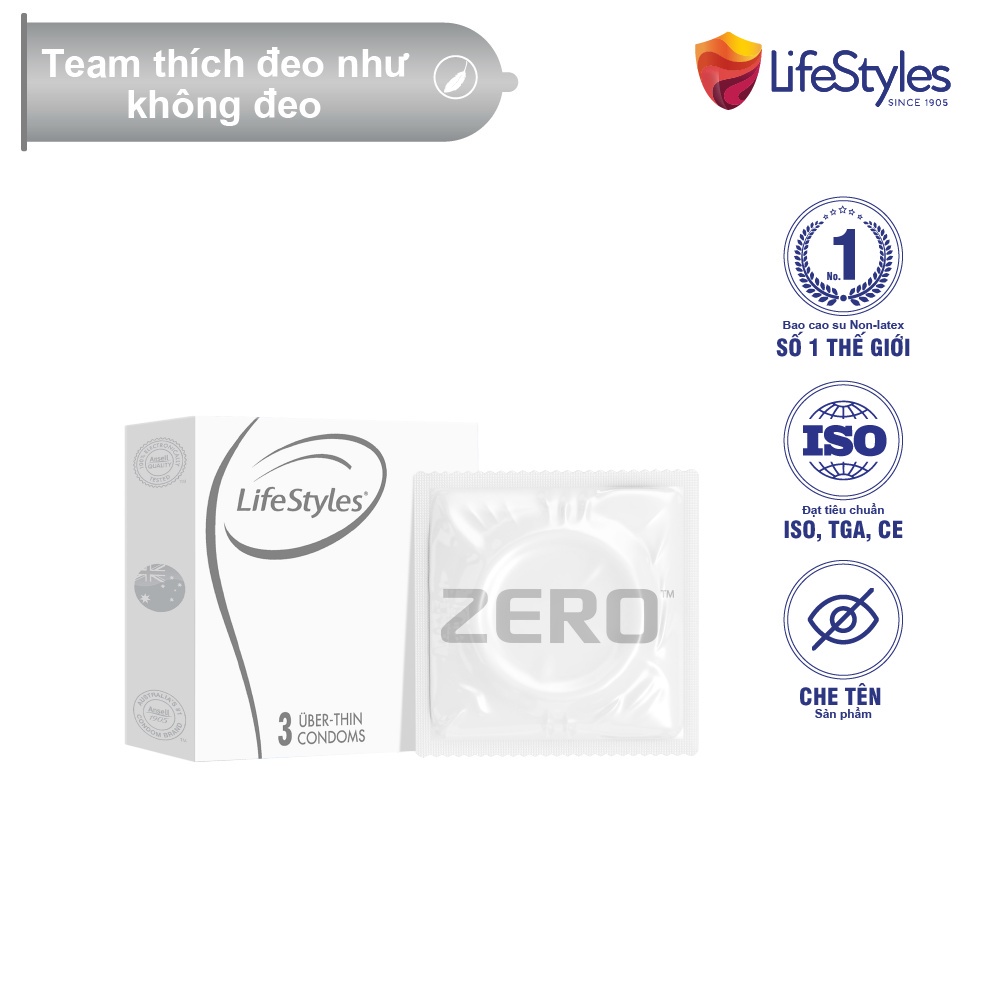 Bao cao su LifeStyles Zero cao cấp siêu mỏng 3 bao