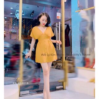 Đầm cổ v nút bọc