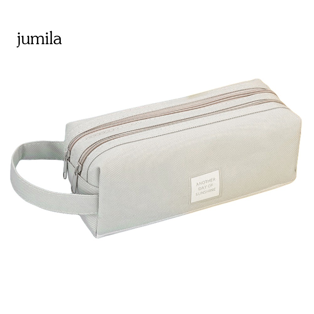 Túi vải canvas đựng bút phối dây kéo 2 ngăn thiết kế tiện lợi