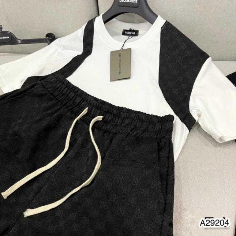 [Sẵn Hàng] Bộ Quần Áo Nam Vân Balen MCQ Mix Viền Vai Cao Cấp - Bộ Balen Nam Chất Cotton Mát Mịn