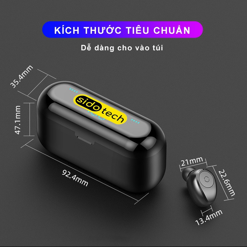 Tai nghe không dây SIDOTECH F9 Plus nâng cấp nút bấm cảm ứng, màn hình LED, chip CV8.0 tăng thời lượng pin 4H
