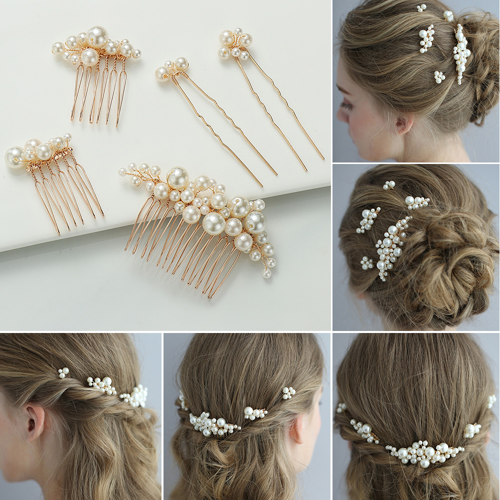 Lược cài tóc đính ngọc trai giả làm đẹp cho cô dâu trong tiệc cưới