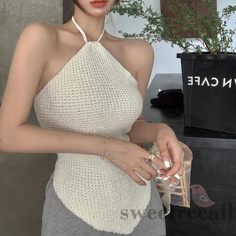 Áo Tank Top Hai Dây Dệt Kim Màu Sắc Trơn Thời Trang Mùa Hè Cho Nữ