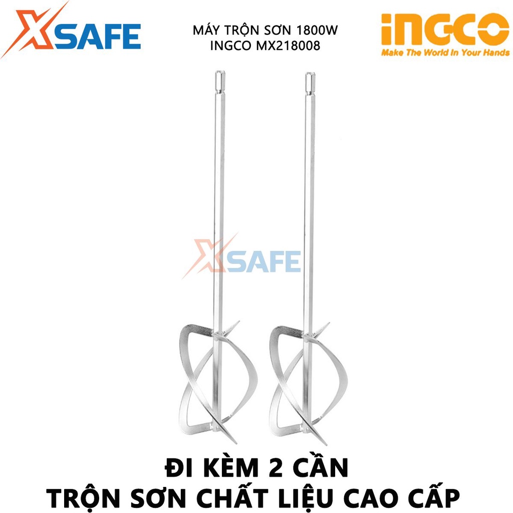 Máy trộn sơn INGCO MX218008 1800W tốc độ không tải 180-480rpm/250-650rpm, đầu nhôm, kèm 2 cần trộn