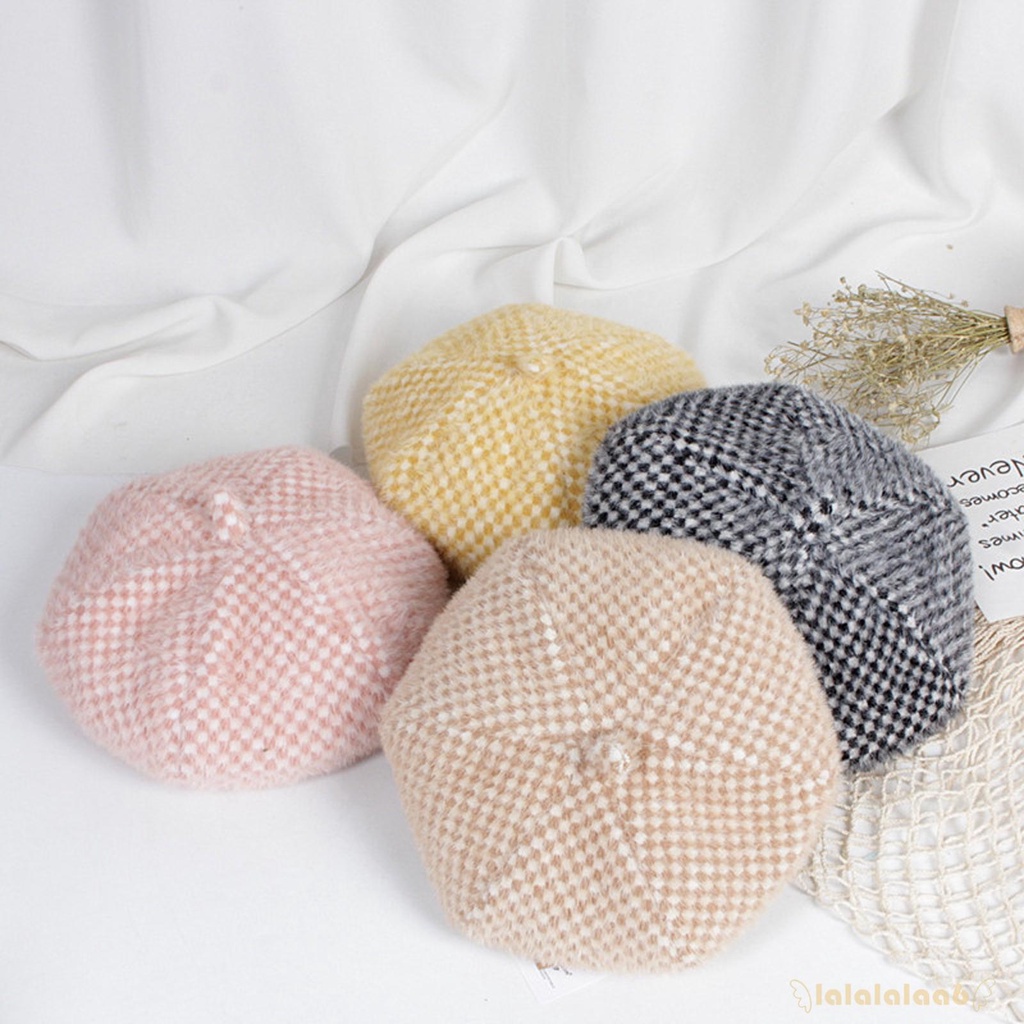 Nón Beret Họa Tiết Sọc Caro 4 Màu Laa6 Dành Cho Bé Gái 3-6 Tuổi