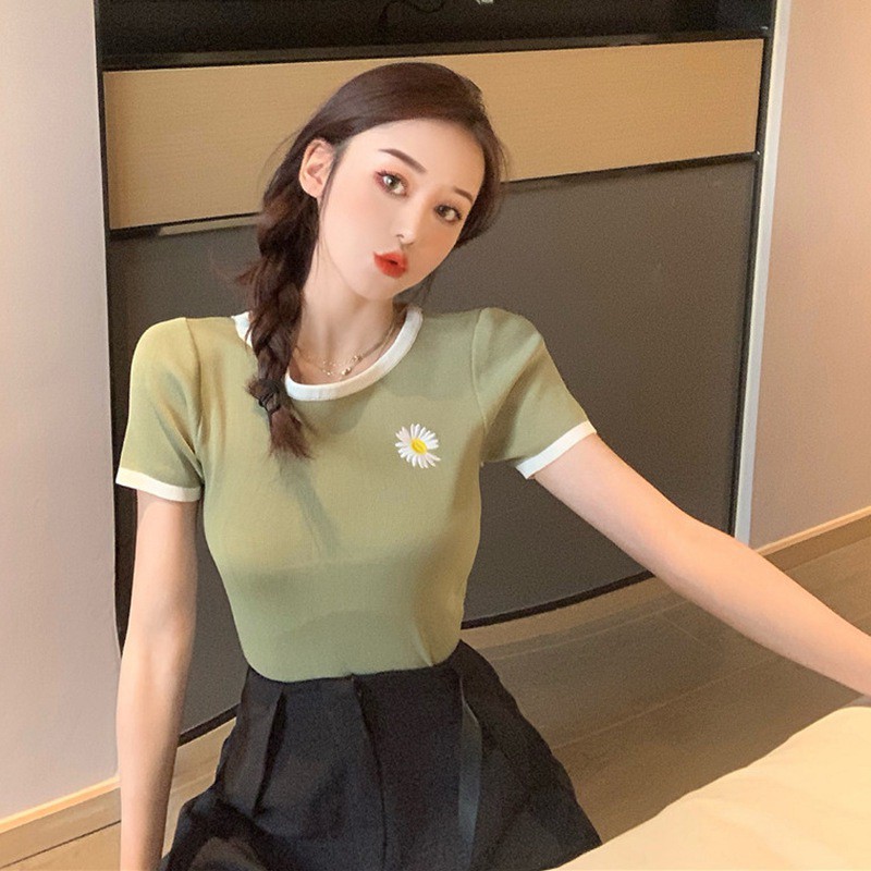 Áo Thun Nữ Tay Dài Họa Tiết Hoa Thêu Phong Cách Hàn Quốc