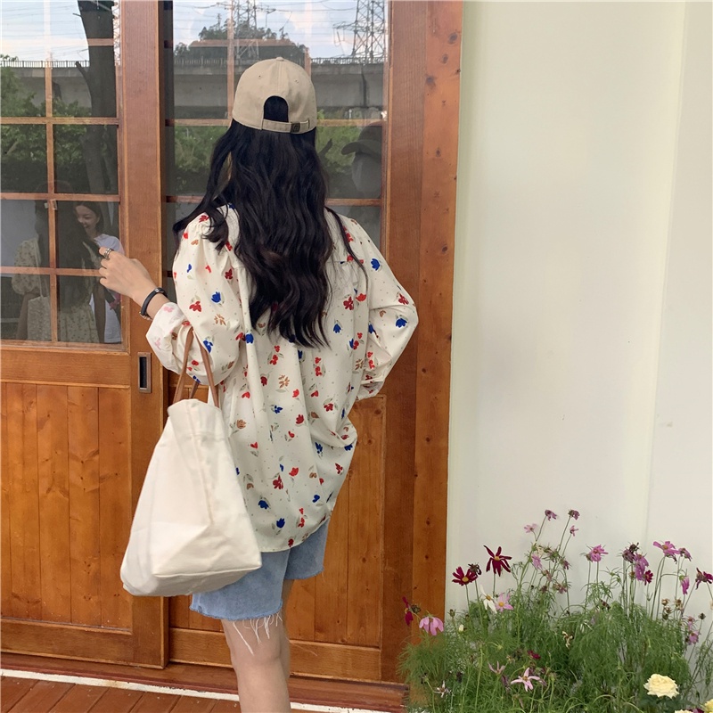 SUXI Áo Kiểu Tay Dài Hoạ Tiết Hoa Phong Cách Hàn Quốc Dành Cho Nữ